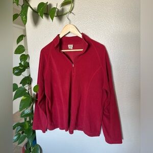 LL Bean Women Red Fleece Quarter Zip Long Sleeve Pocket Pullover